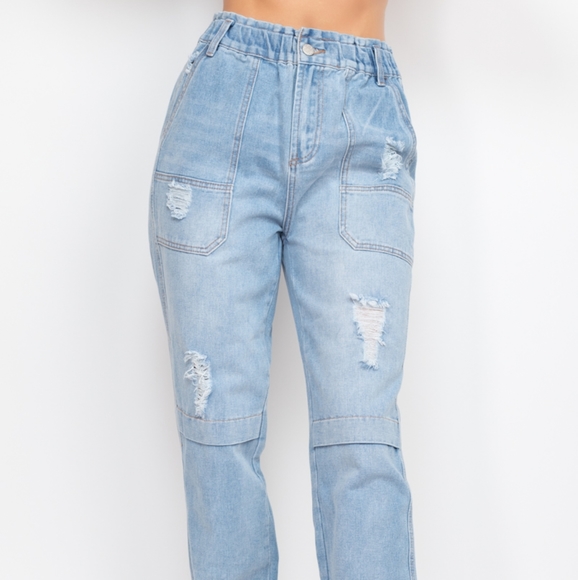 Denim Distressed Joggers - Picture 1 of 6